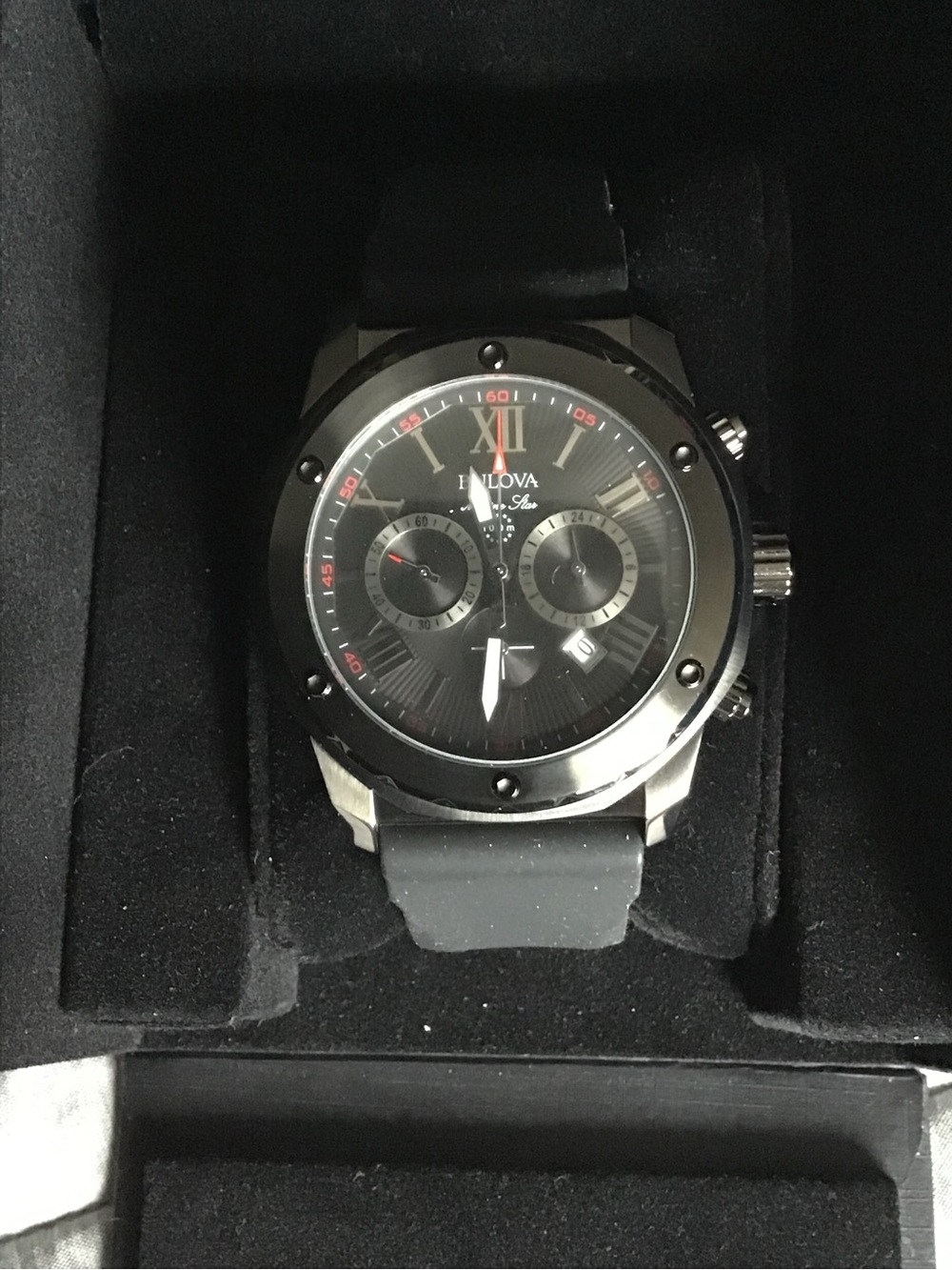 Bulova Black and Silver Men's Sport Chronograph Watch